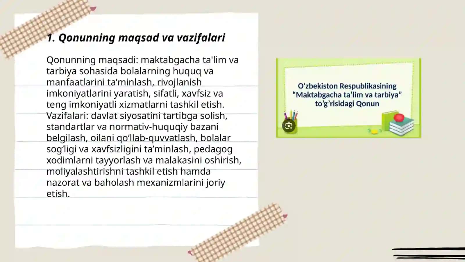 O'zbekiston Respublikasining Maktabgacha talim va tarbiya to'g'risidagi qonuni 3