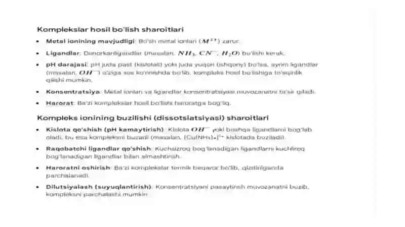 Kompleks birikmalarning dissotsiyalanishi va kompleks ionlarning barqarorligini solishtirish 3