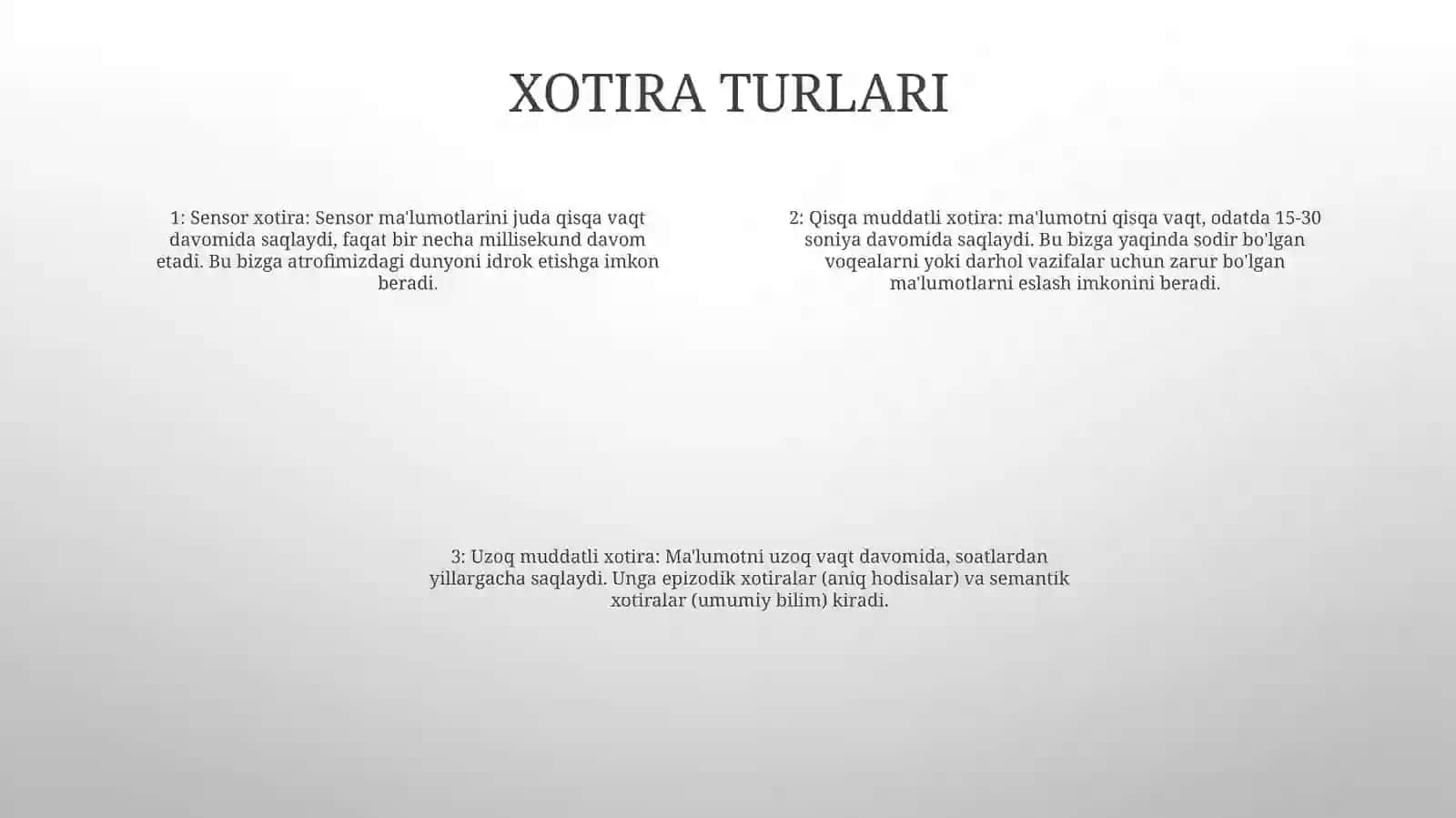 Xotira Jarayonlari Va Turlar 3
