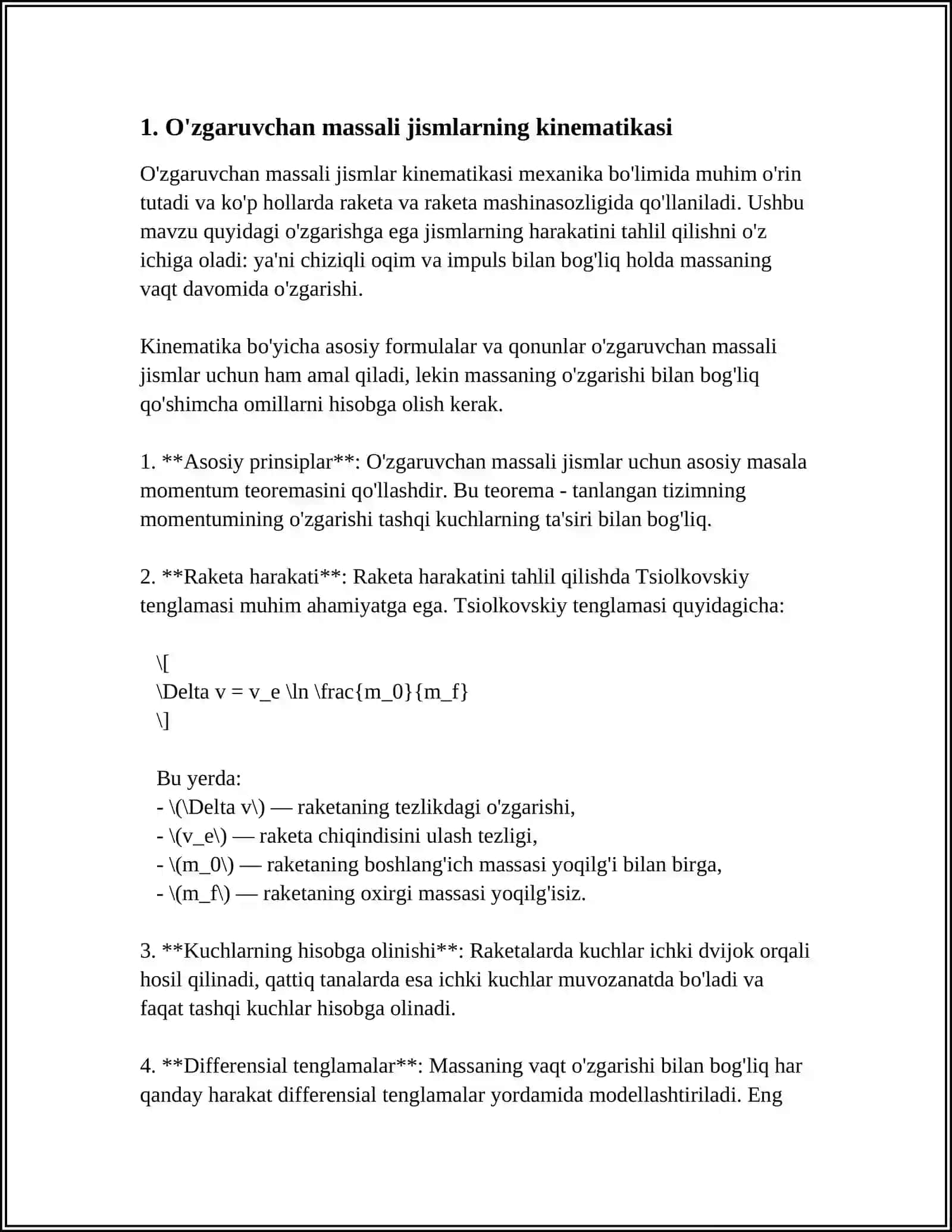 O'ZGARUVCHAN MASSALI JISMLARNING HARAKATI.REAKTIV HARAKAT 3