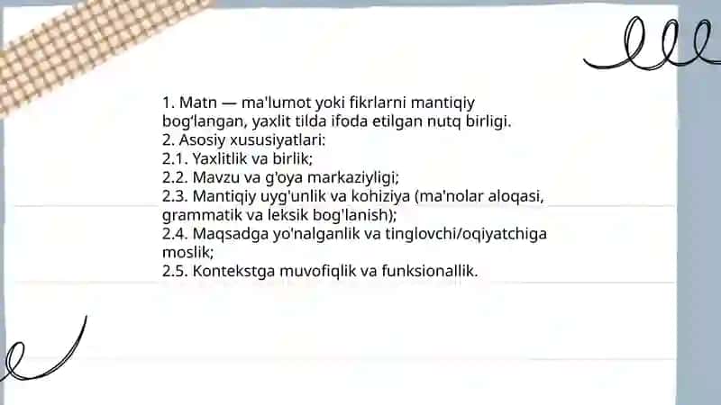 Matnning ta'rifi va asosiy xususiyatlari 3
