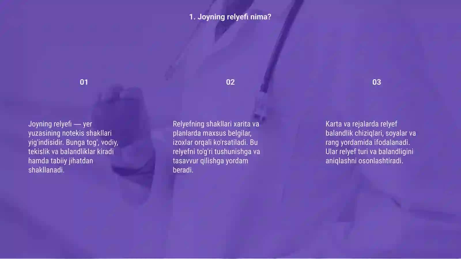 Joyning relyefi uni karta va lanlarda tasvirlanishi 3