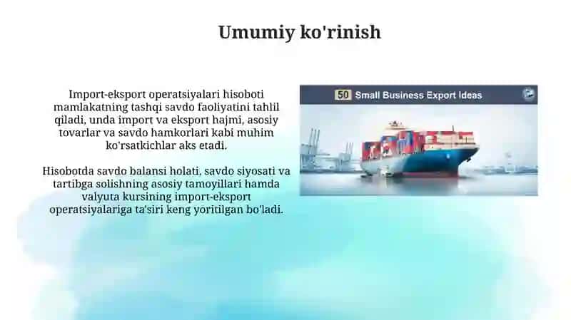 Import-eksport operatsiyalari xisoboti 3
