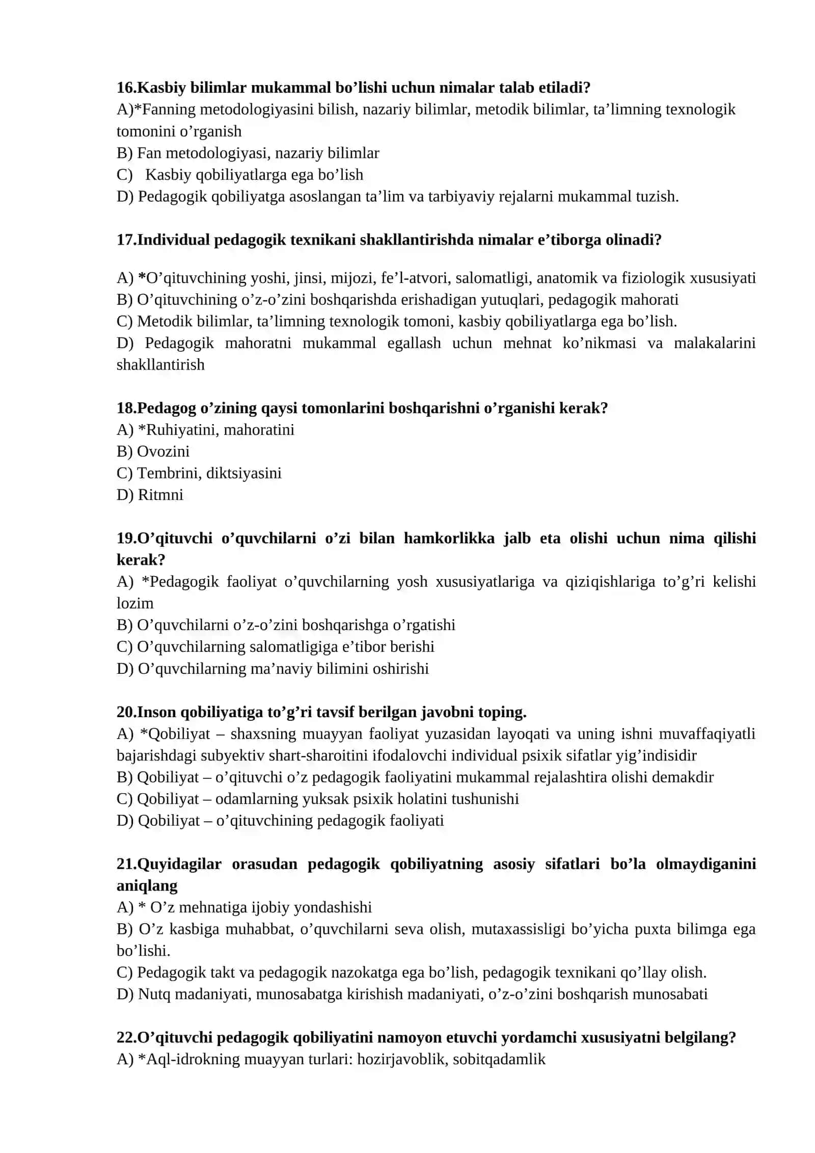 PEDAGOGIK MAHORAT FANIDAN TEST SAVOLLARI 3