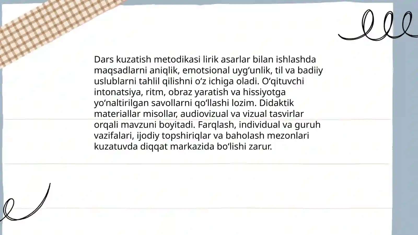 Lirik asarlar ustida ishlash darslari 3