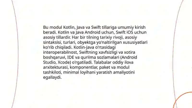 A1 Kotlin, Java va Swift dasturlash tillarida ilovalar ishlab chiqish 3