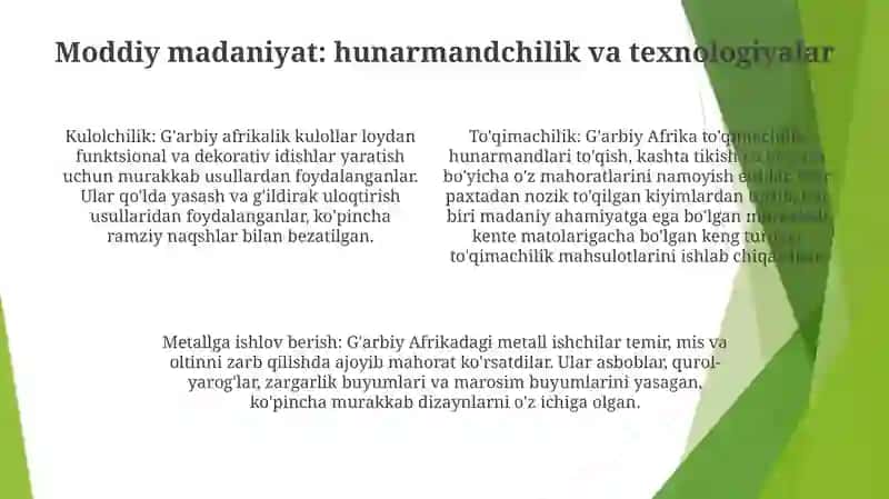 GʻArbiy Afrika Xalqlarining Moddiy Va MaʼNaviy Madaniyati 3