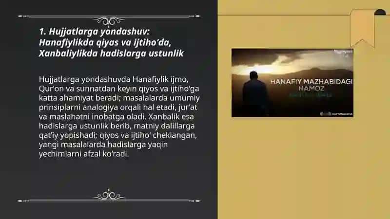 Hanafiylik va Xanbaliylik mazhabining o'zaro farqlari 3