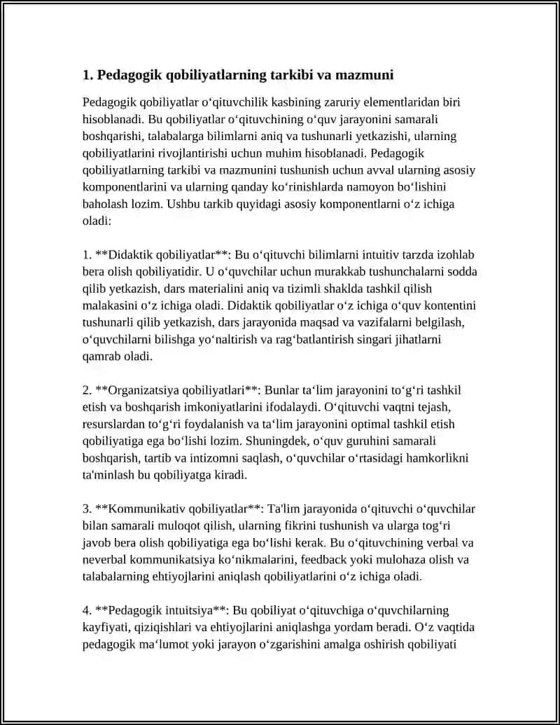 Pedagogik qobiliyatlarning tarkibi va mazmuni 3