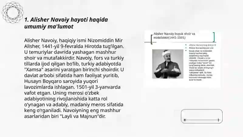 Ğazal sultoni Alisher Navoining hayoti va ijodi. 3