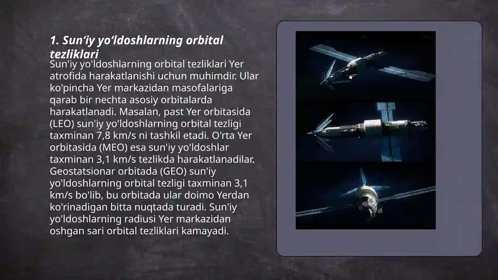 Kosmik tezliklar. Sunʻiy yoʻldoshlar 3
