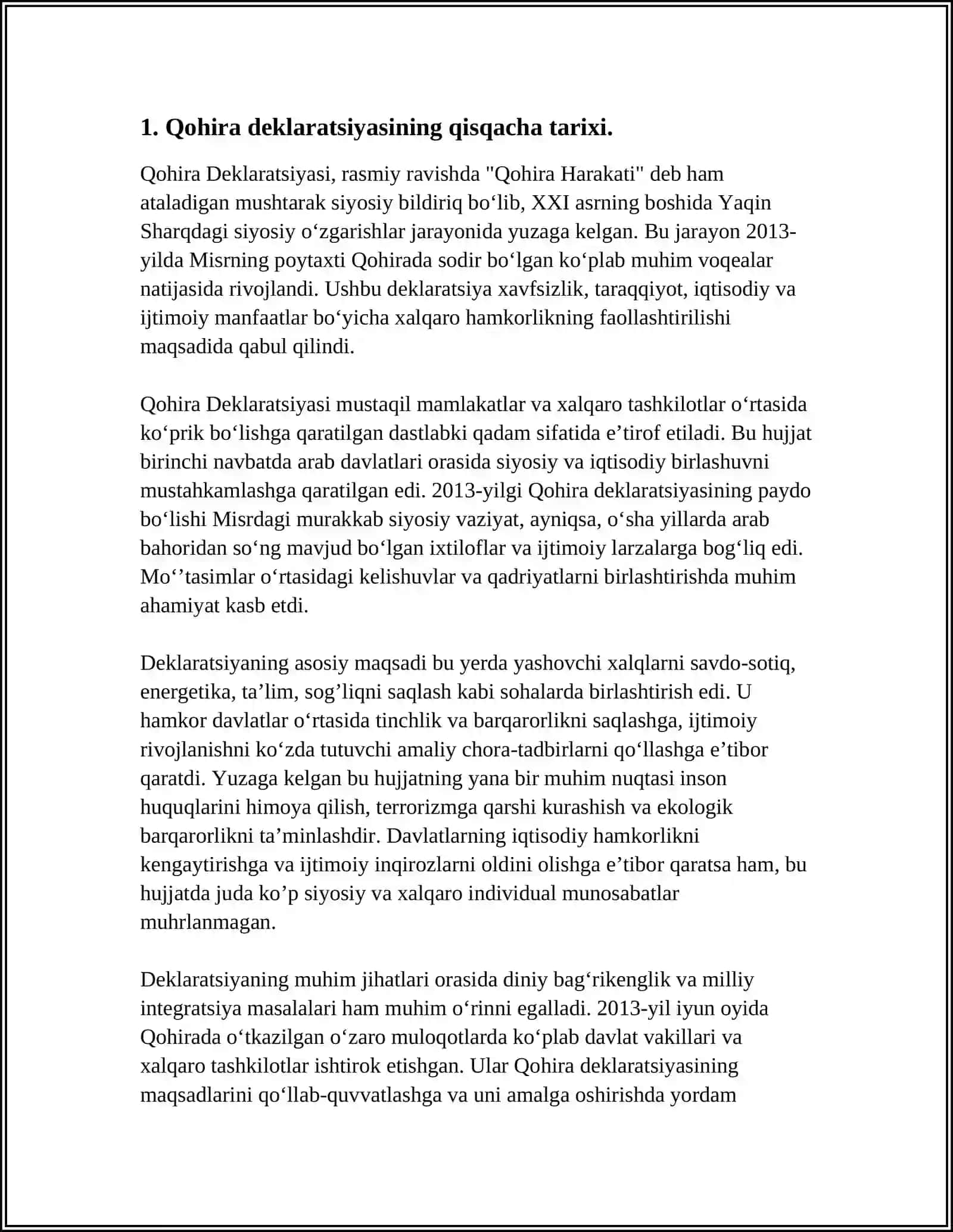 Qohira Deklaratsiyasi Tarixi va Mazmuni 3