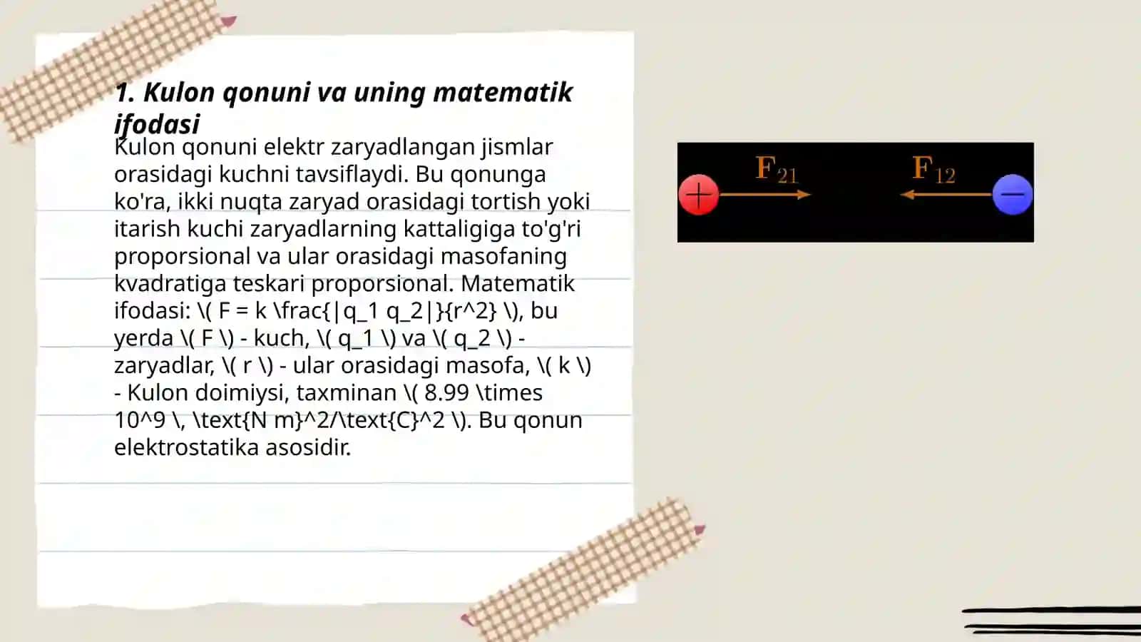 Kulon qonuni va Kulon nirlanish 3