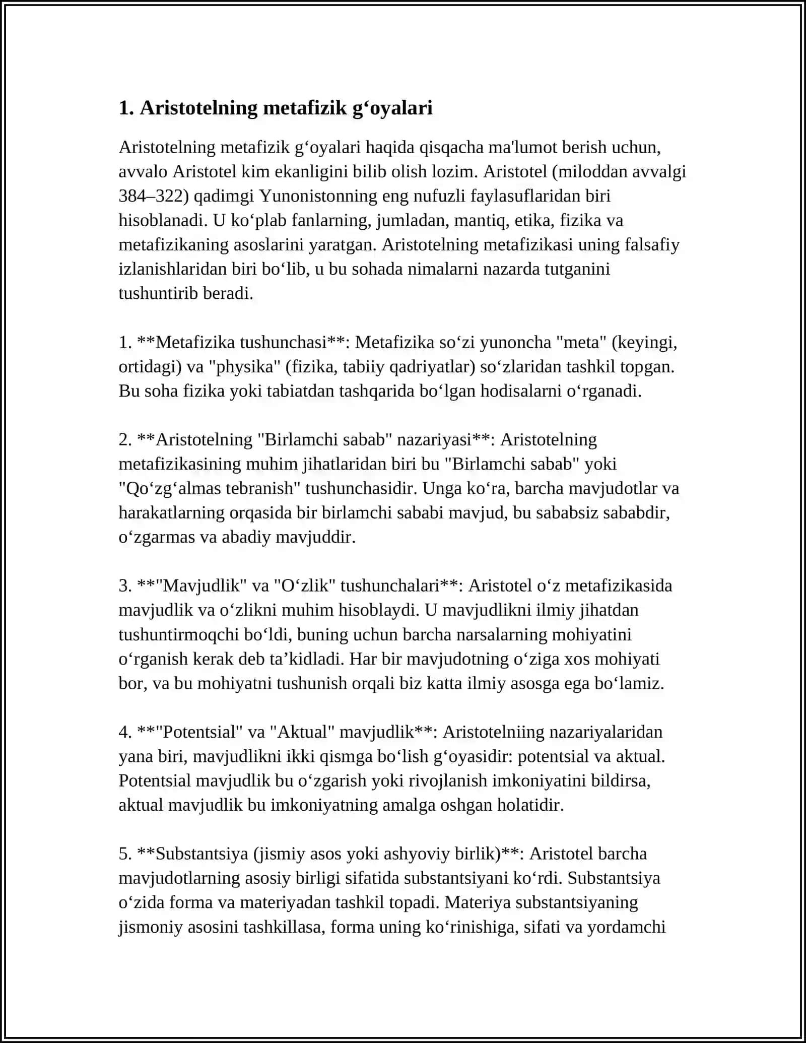 Aristotelning metafizik g‘oyalari 3