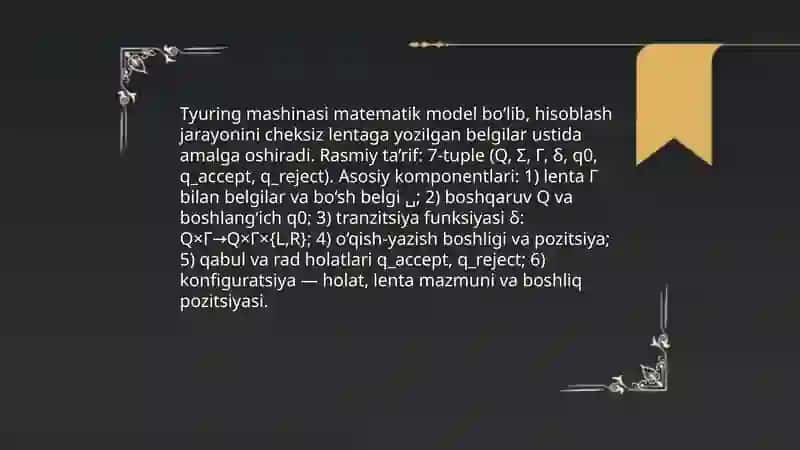 Tyuring mashinalar va ular orqali hisoblovchi funksiyalar 3