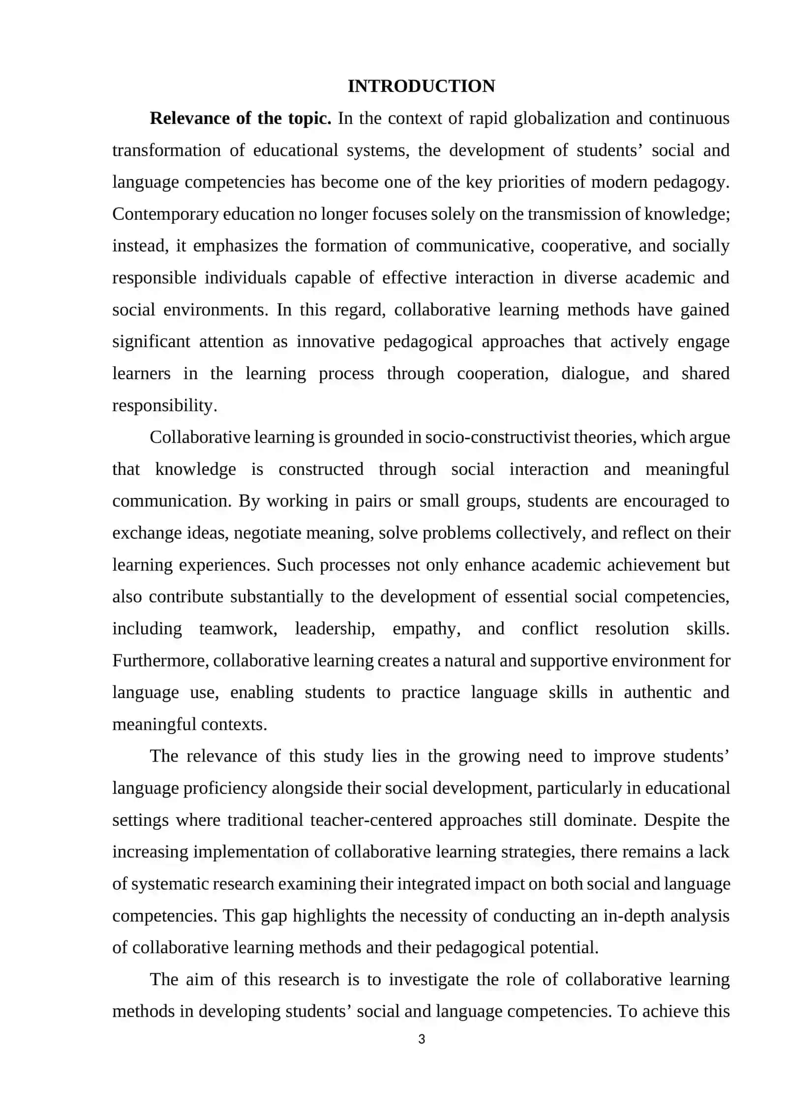 THE ROLE OF COLLABORATIVE LEARNING METHODS IN DEVELOPING STUDENT'S SOCIAL AND LANGUAGE COMPETENCIES 3