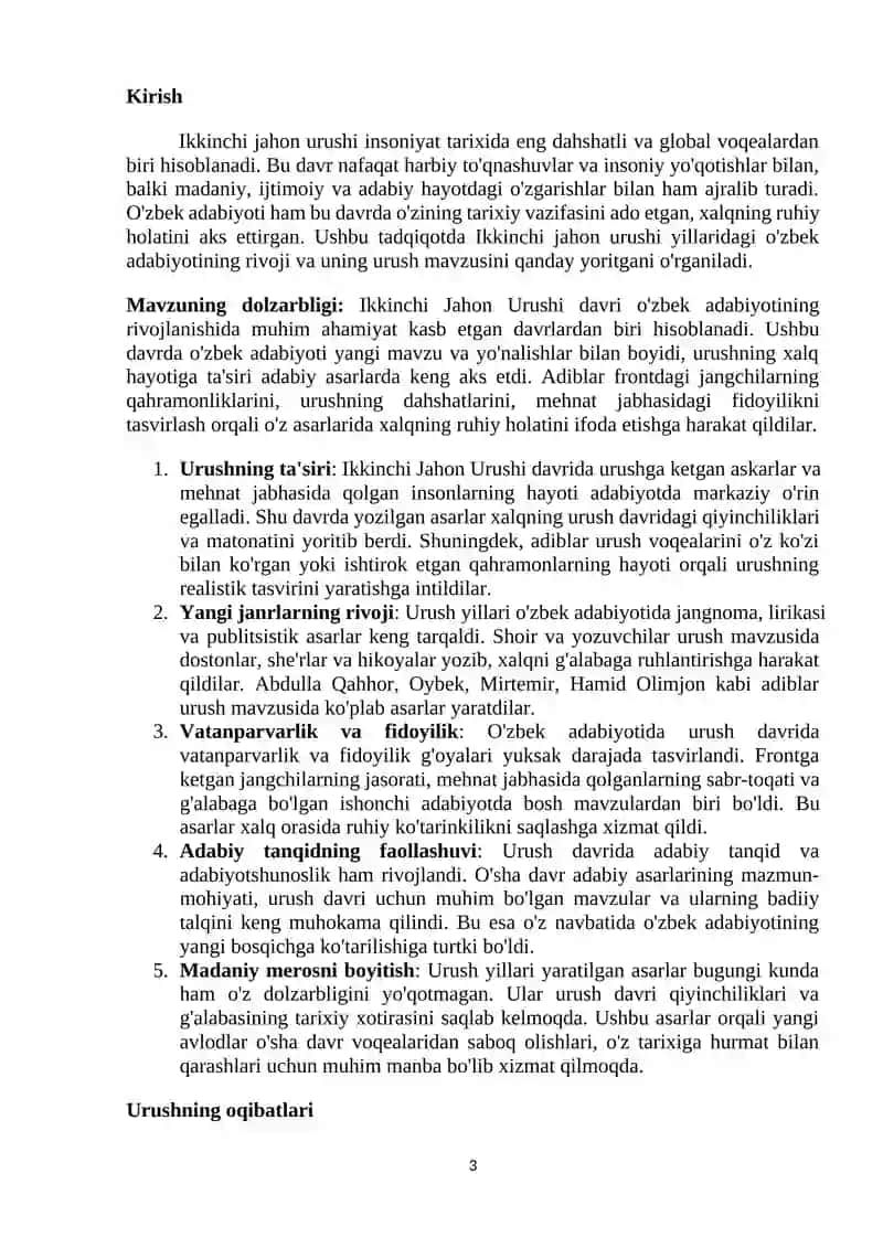 Ikkinchi jahon urishi va o'zbek adabiyoti 3