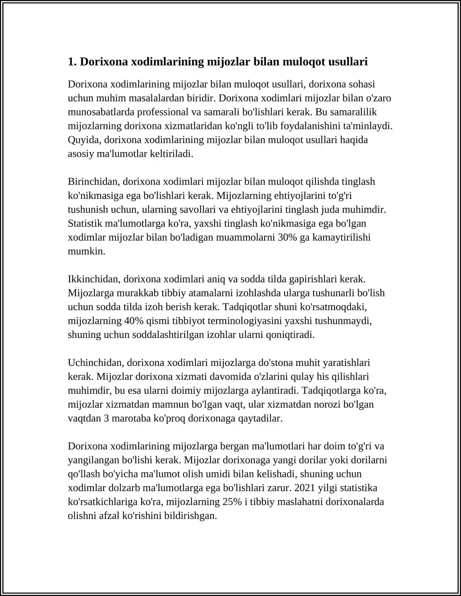 FARMATSEVTIK XODIMLARNI DORIXONA XARIDORLARI BILAN MUNOSABATLARI 3