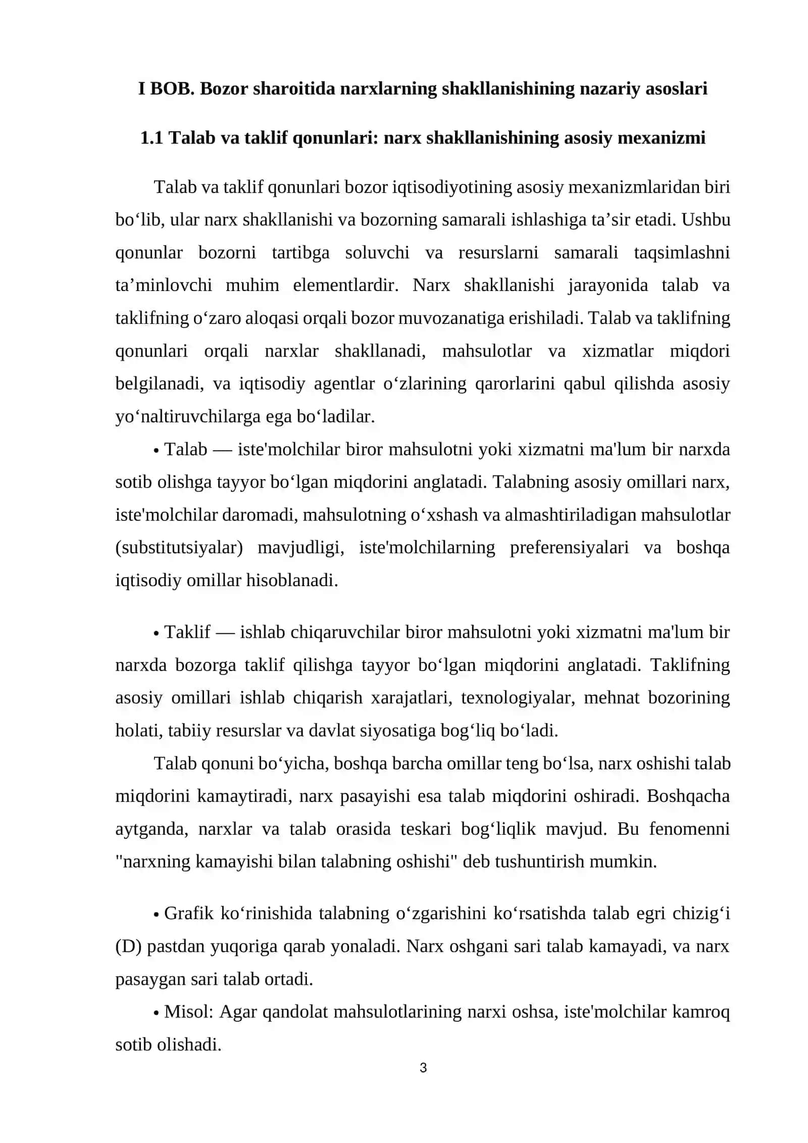 Bozor sharoitida narxlarning shakllanishi. 3