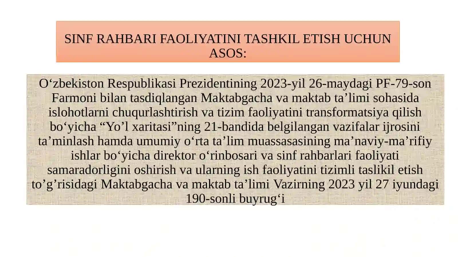 SINF RAHBARI FAOLIYATINI TASHKIL ETISH 3