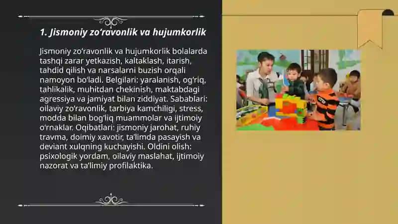 Bolalarda deviant xulqning namayon boʻlish shakllari 3