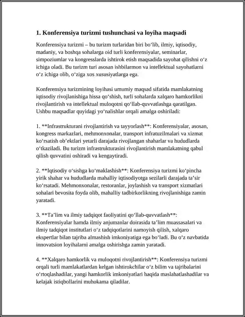 KONFERENSIYA TURIZMINING TASHKIL ETILISHI: AMALIY LOYIHA NAMUNASI 3