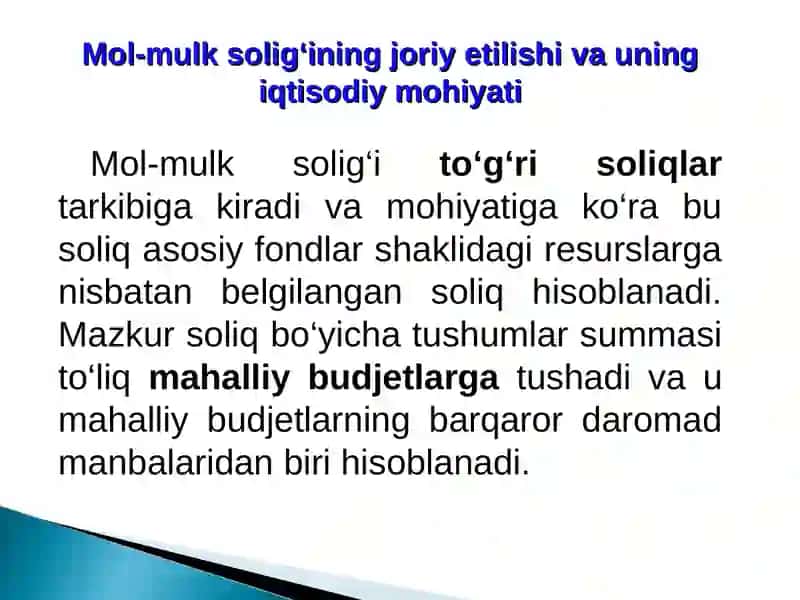 YURIDIK SHAXSLARNING MOL-MULKIGA SOLINADIGAN SOLIQ 3