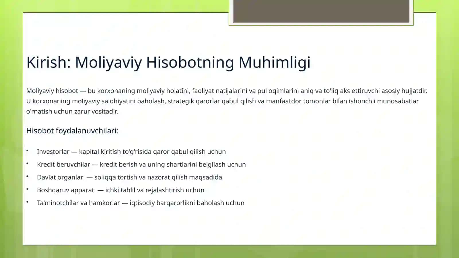 Moliyaviy Holat To'g'risidagi Hisobotni Tuzish Qoidalari 3