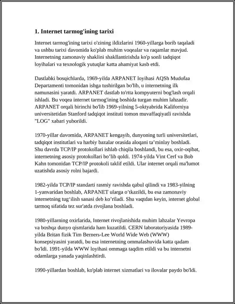 REFERAT Mavzu: INTERNET.INTERNET VA INTERNET TARMOG’I ULARNI TASHKIL ETISH 3