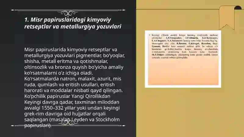 Kimyo tarixini oʻrganishda boʻlgan dastlabgi yozdashuvlar 3