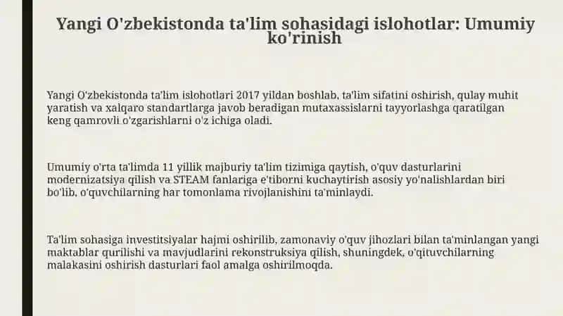 Yangi O'zbekistonda Ta'lim Islohotlari 3