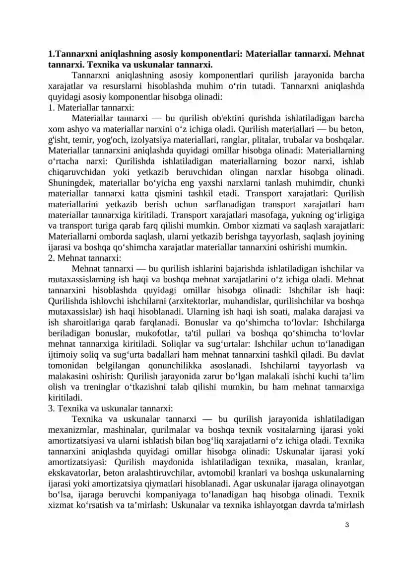 Qurilayotgan obycktning tannarxini aniqlash 3