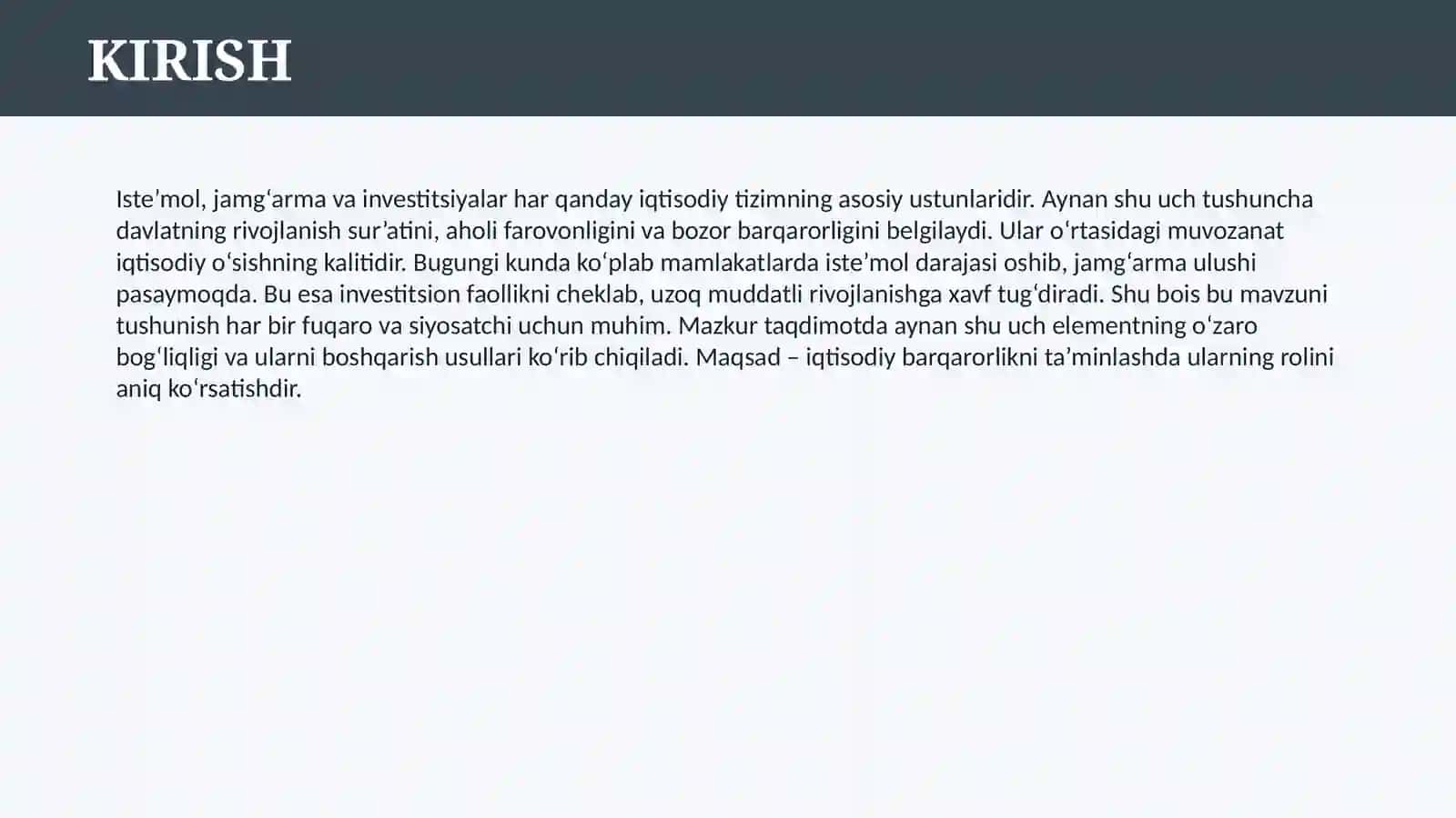 ISTE’MOL, JAMG’ARMA VA INVESTITSIYALAR 3