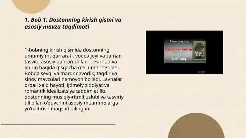 Bob 1: Dostonning kirish qismi va asosiy mavzu taqdimoti 3