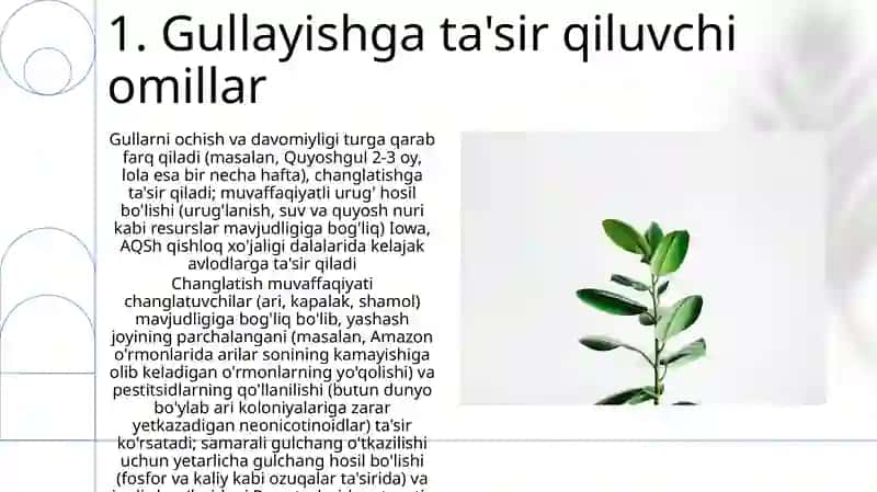 Oʻsimlikning gullashi va changlanishi 3