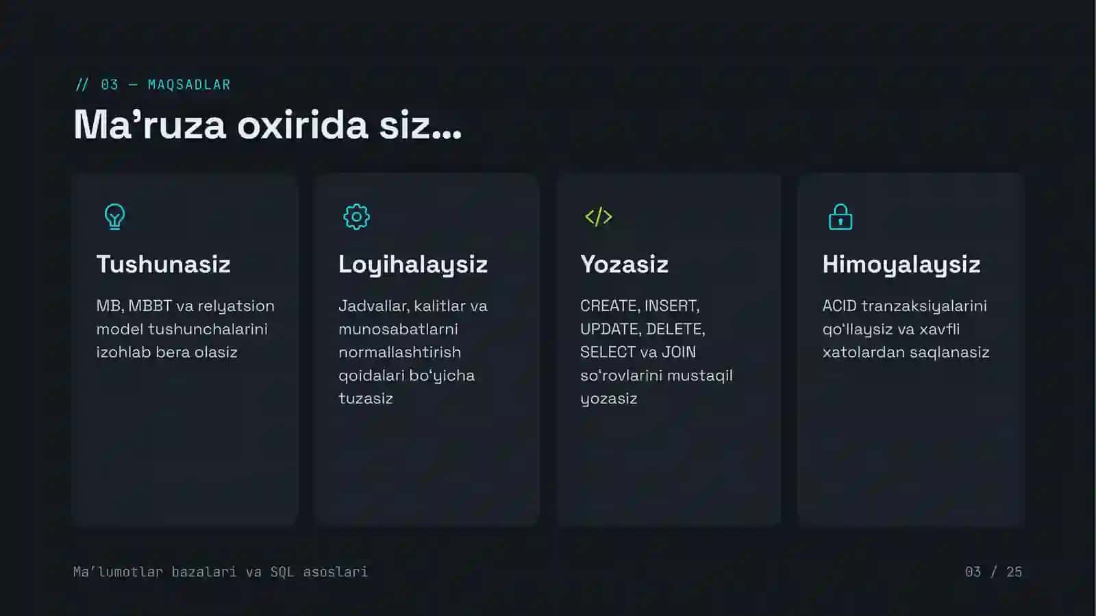 Ma’lumotlar bazalari va SQL asoslari 3