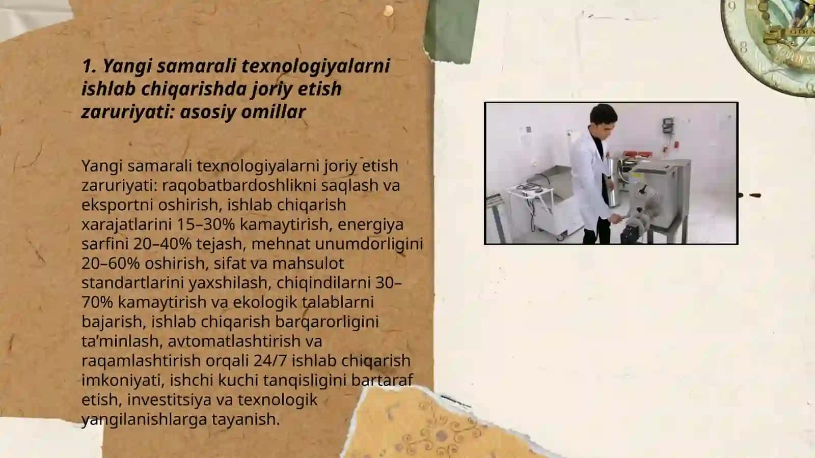 Yangi samarali texnologiyalar ishlab chiqarishda 3