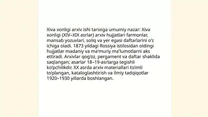 Xiva xonligi arxiv ishi tarixi 3