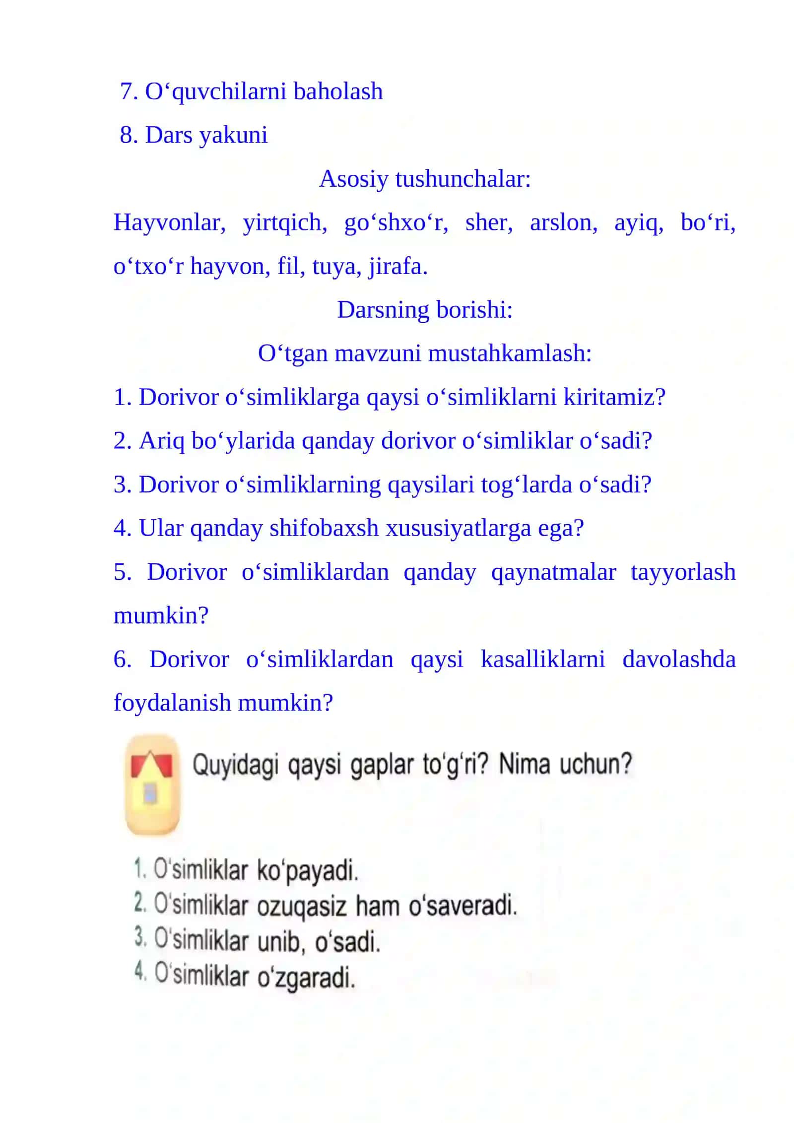 2-sinf Tabiiy fan YOVVOYI HAYVONLAR dars ishlanma 2-chorak 3