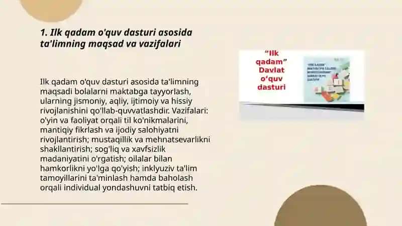 Ilk qadam o'quv dasturi asosida 3