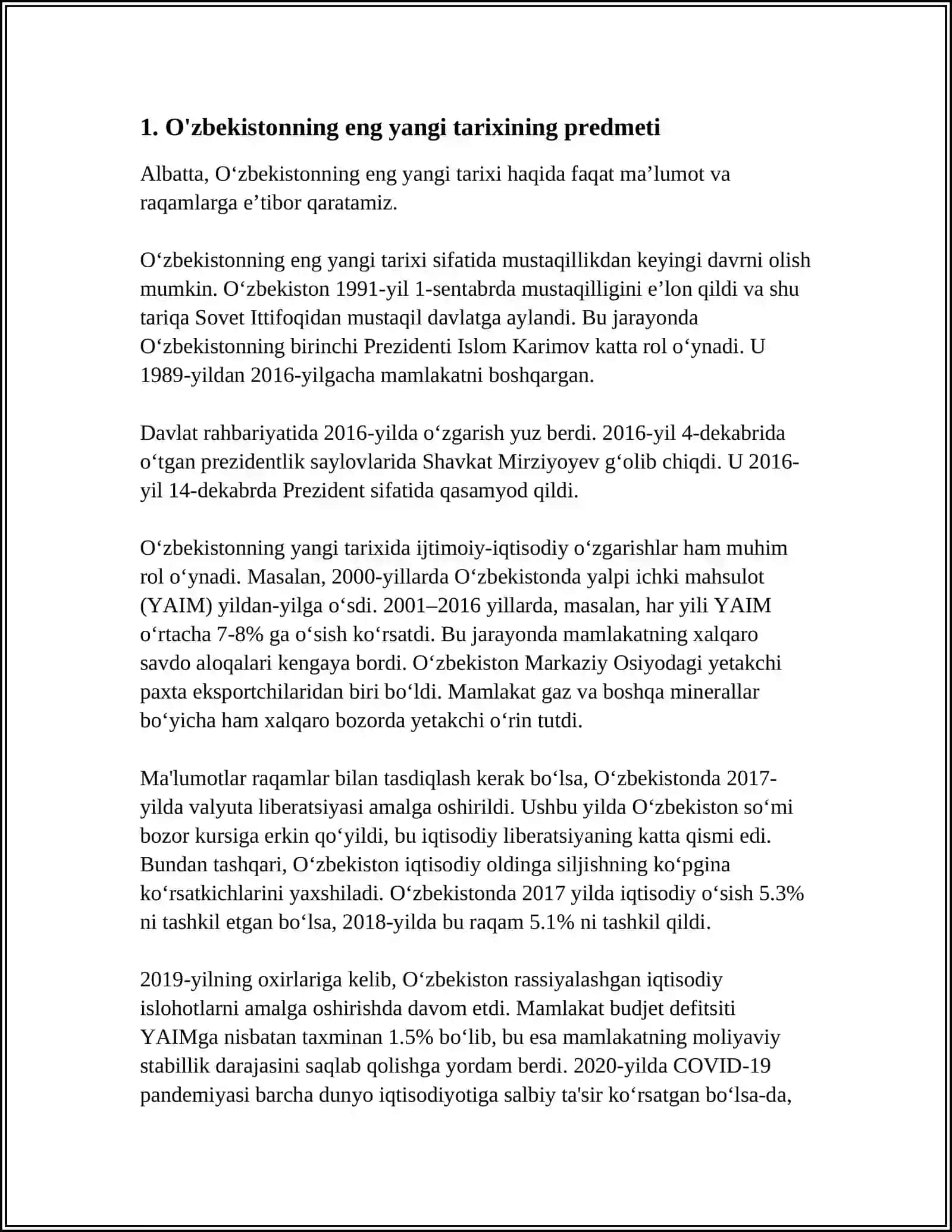 O'ZBEKISTONNING ENG YANGI TARIXI FANIDAN 3