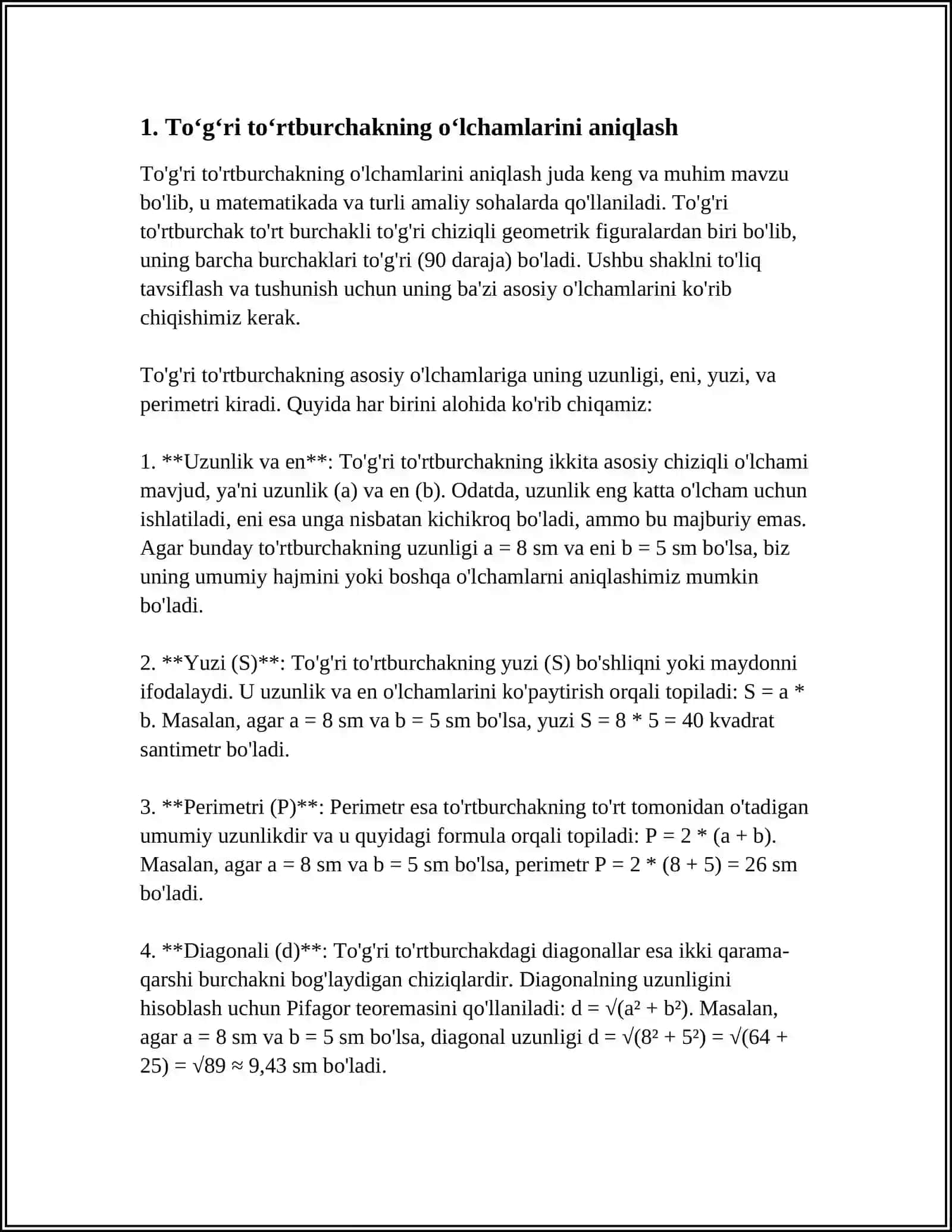 TOʻGʻRI TOʻRTBURCHAK PERIMETRINI TOPISH 3
