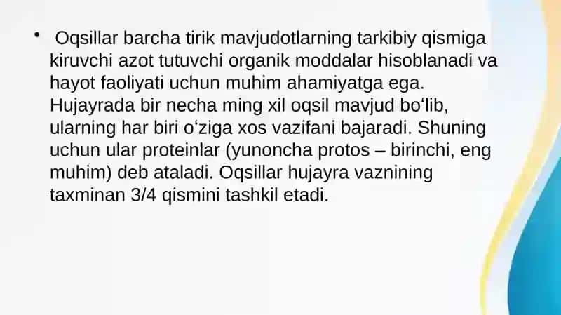 Oqsillarning biologik roli va asosiy manbalari 3