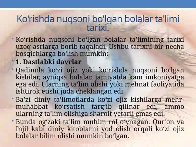 Ko'rishda nuqsoni bo'lgan bolalar ta'limi tarixi 3