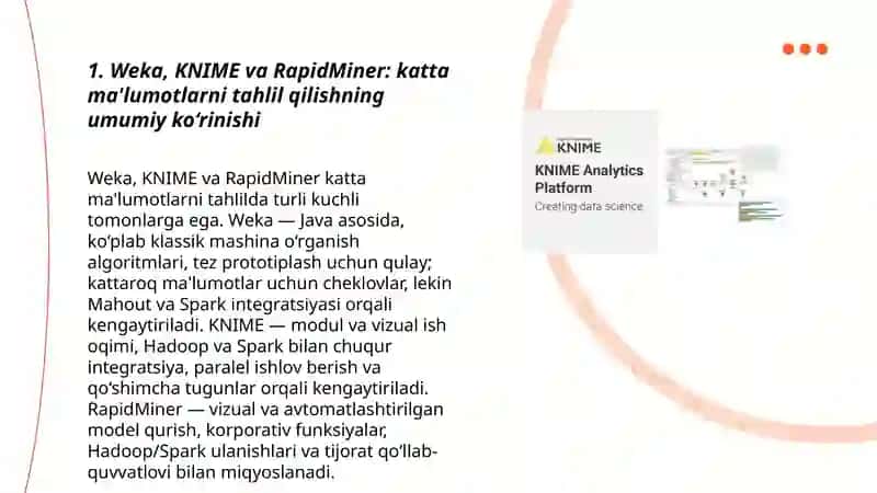 Weka, KNIME va RapidMiner platformalari 3