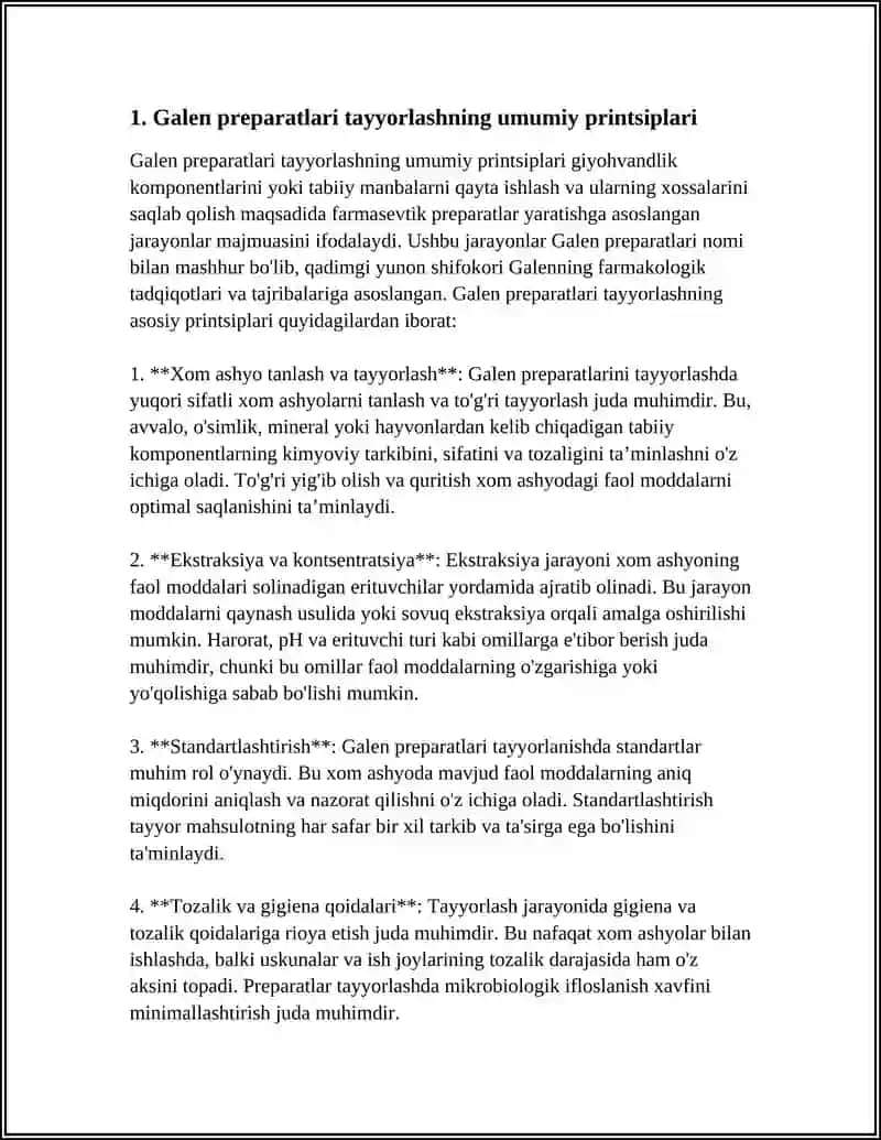Galen preparatlari. Antibiotiklar va tayyor dori shakllarini ishlab chiqarish gigeyenasi 3