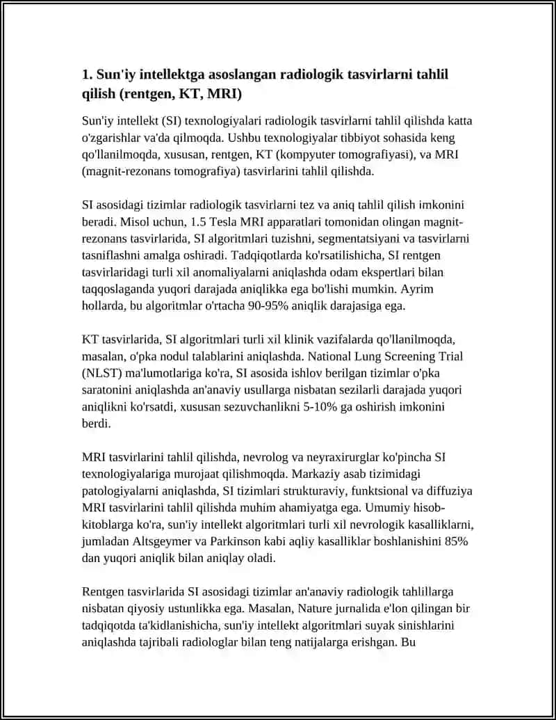 SUN'IY INTELLEKT VA TIBBIYOT: ZAMONAVIY DIAGNOSTIKA VA BASHORAT QILISH TIZMLARI 3