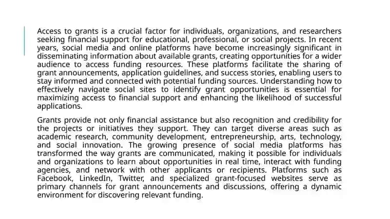 Access to Grants via Social Media 3