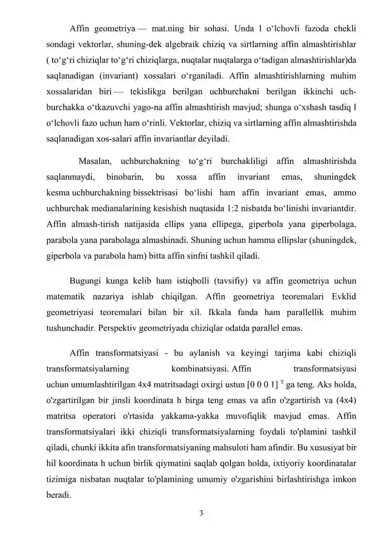 "Ikki tekislikning perspektiv affin mosligi" 3