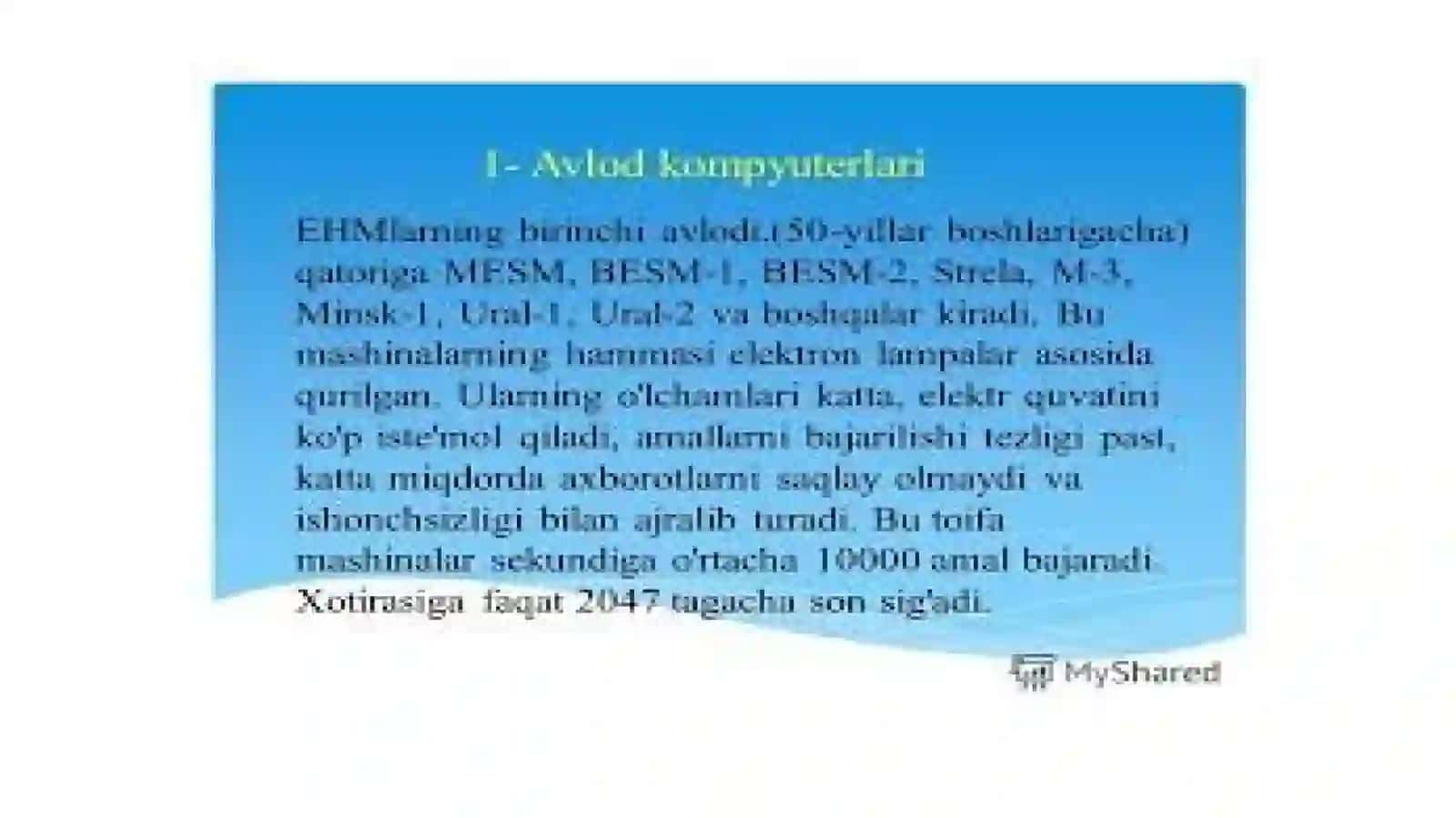 Kompyuter avlodlari (Exem avlodlari) 3
